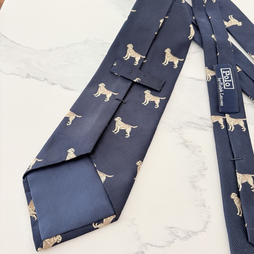 Polo Ralph Lauren Labrador Retriever Document 1 Navy Dog Necktie Mens Silk Tie - Picture 3 of 4